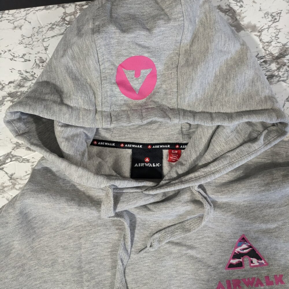 Airwalk Graphic Print Pull Over Hoodie Gray Pink - Picture 4 of 5